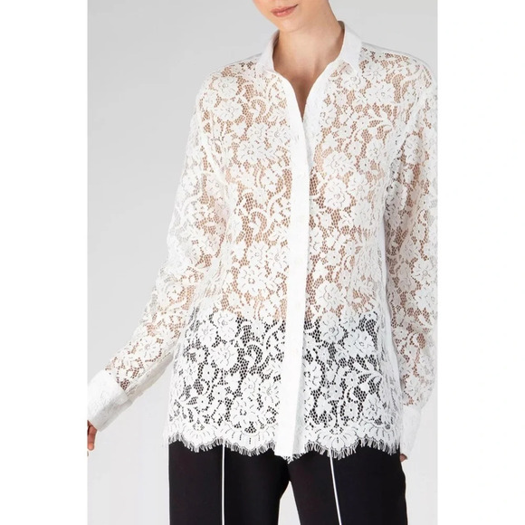 ATM Anthony Thomas Melillo White Long Sleeve Lace Button Up Blouse - Picture 1 of 7